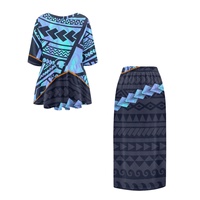 Ensemble jupe deux pièces pour femme à motif polynésien de Noël, vente en gros OEM, haut à manches courtes et jupe longue pour femmes occidentales