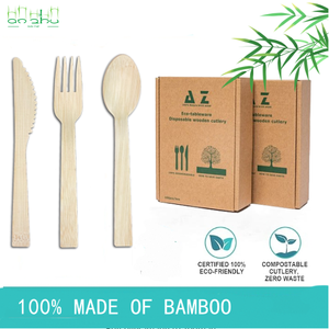 Diskon besar-besaran peralatan makan sendok garpu pisau sekali pakai <span class=keywords><strong>Biodegradable</strong></span> Food Grade bambu Logo kustom untuk pernikahan dan berkemah