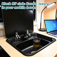 Fregadero para RV, Fregadero de Acero Inoxidable SUS304 Negro Nano Impermeable para Conversión de Furgonetas Sprinter Transit, Lavabo Marino para RV JDA