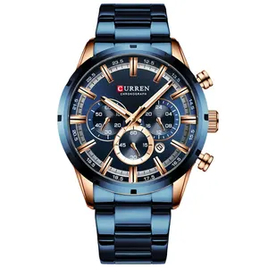 CURREN Jam Tangan Pria 8355, Arloji Quartz Kronograf Olahraga Mewah Merek Terkenal dengan Stainless Steel untuk Lelaki