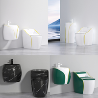Nouvelle Conception Cuvette de Toilettes Ronde en Forme d'Œuf, Ligne Noire, WC en Céramique pour Salle de Bain, Toilettes Monobloc Couleur Œuf