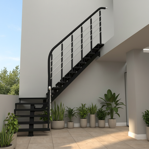 Escalera de Acero Negra Resistente para Exteriores con Barandilla de Barra Horizontal para Edificios Comerciales y Escapes de Incendios - Product Image 1