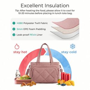 Sac fourre-tout matelassé personnalisé de grande taille pour femme, en toile, multi-poches, isotherme pour le stockage des aliments - Product Image 4