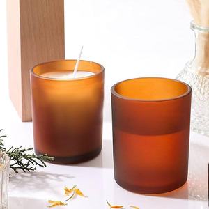 Wholesale Luxury Frosted Amber 8oz Empty Candle Glass Jar with Cork <b>Lid</b> for Soy Wax Scented Candles Home <b>Decoration</b> Christmas - Product Image 3