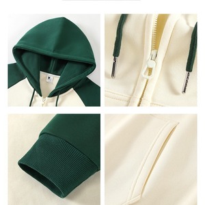 Sweat-shirt à capuche zippé doublé polaire en coton pour uniformes scolaires et sportifs Vert olive M070 - Product Image 1