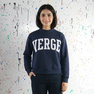 Sudadera con Capucha VERGE Azul Marino, Media Cremallera, 100% Algodón, Invierno, Oversize, Impermeable, con Apliques Blancos Bordados, CLUSH SPORTS - Product Image 1