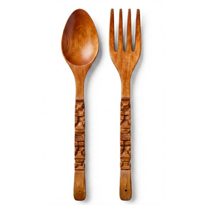 Juego de cubiertos de bambú pulidos a mano, diseño tradicional, reutilizables, perfectos para restaurantes, postres y accesorios de vajilla. - Product Image 1