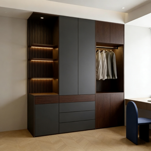 Armoire de chambre moderne sur mesure en bois massif avec tiroirs et coiffeuse intégrée <span class=keywords><strong>pour</strong></span> rangement et présentation, durable - Product Image 2