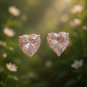 Orecchini a perno a forma di cuore placcati oro rosa con cristallo di quarzo arcobaleno per donna, gioielli romantici con montatura a griffe per l'uso quotidiano - Product Image 2