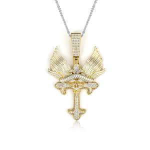 Collier pendentif croix Aigle Doré MSN-867 avec accents de diamants de laboratoire, en argent 925 plaqué or, style hip-hop, pour usage quotidien - Product Image 1