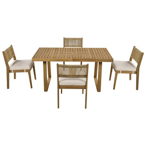Modern <b>Foldable</b> Multi-person Outdoor Acacia Wood Dining <b>Table</b> <b>Chair</b> Set with Thick Cushions Eco-Friendly & Portable for Balcony - Product Image 3