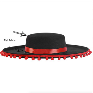 Elegant Festive Canvas Sombrero Party <strong>Hat</strong> Unisex Adults Summer Casual Cross-Border Celebrations Halloween <strong>Red</strong> Ribbon <strong>Top</strong> <strong>Hats</strong> - Product Image 2