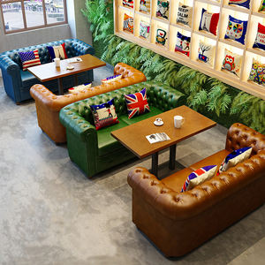 Canapé de bar à whisky classique européen, restaurant musical, café, combinaison table et chaises, canapé en cuir 3 places - Product Image 1