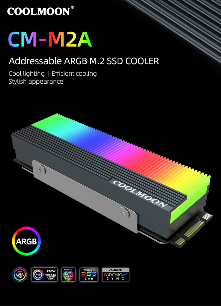 COOLMOON CM-M2A M.2 SSD refroidisseur Adressable 5V ARGB Carte Mère lumière syn Logiciel contrôle LED M2 Soclid state drive dissipateur de chaleur