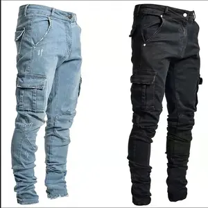 Новинка 2022, мужские джинсы с боковым карманом, модные небольшие узкие эластичные мужские джинсы