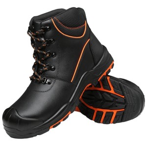 Stivali di Sicurezza Neri da Uomo con Punta in Acciaio Antiurto Antiperforazione Antiscivolo Scarpe da Lavoro con Dettagli Arancioni - Product Image 3