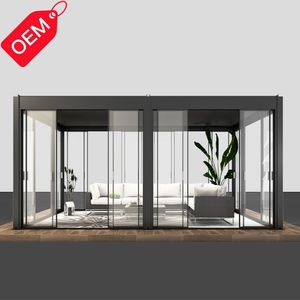 Pergola moderne en aluminium pour l'extérieur, kit de véranda motorisée autoportante avec verre trempé, imperméable, préfabriqué - Product Image 2