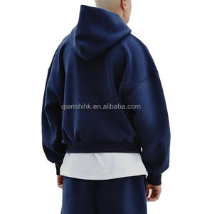 Sweat à capuche zippé vierge en éponge française de haute qualité sweat à capuche court personnalisé lourd sweat à capuche zippé en coton surdimensionné pour hommes - Product Image 2