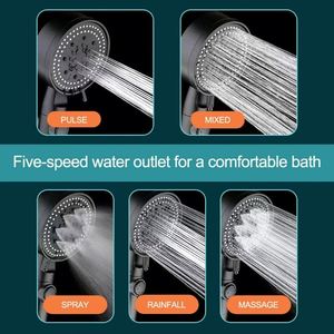 Ensemble de douche haute pression 5 modes avec massage aquatique et économie d'eau, arrêt à une touche, kit de salle de bain avec tuyau - Product Image 2