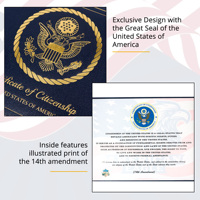 Porta Certificados de Ciudadanía Estadounidense A4 8.5x11, Porta Diplomas de Cuero Sintético con Logotipo Estampado