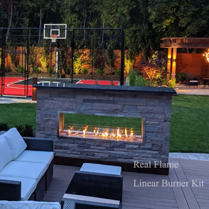 Customizable 72-Inch Remote Control <strong>Outdoor</strong> Linear <strong>Fireplace</strong> with Built-In Burner Kit Stainless <strong>Steel</strong> Insert - Product Image 1