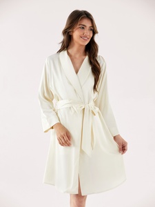 Robes personnalisées avec logo, mi-longues, à nouer à <span class=keywords><strong>la</strong></span> taille, élégantes, vêtements de détente, vêtements de nuit de luxe, robe en satin de soie - Product Image 5