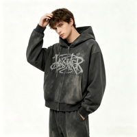 Sweat à capuche oversize noir effet vieilli avec graffitis, imprimé DTG Kornit, en coton épais, style streetwear