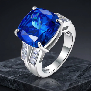 Bague Vintage de Luxe Argentée avec Zircon Cubique et Saphir Bleu, Plaqué Rhodium et Or Rose, Bague en Grappe pour Soirées Féminines - Product Image 2