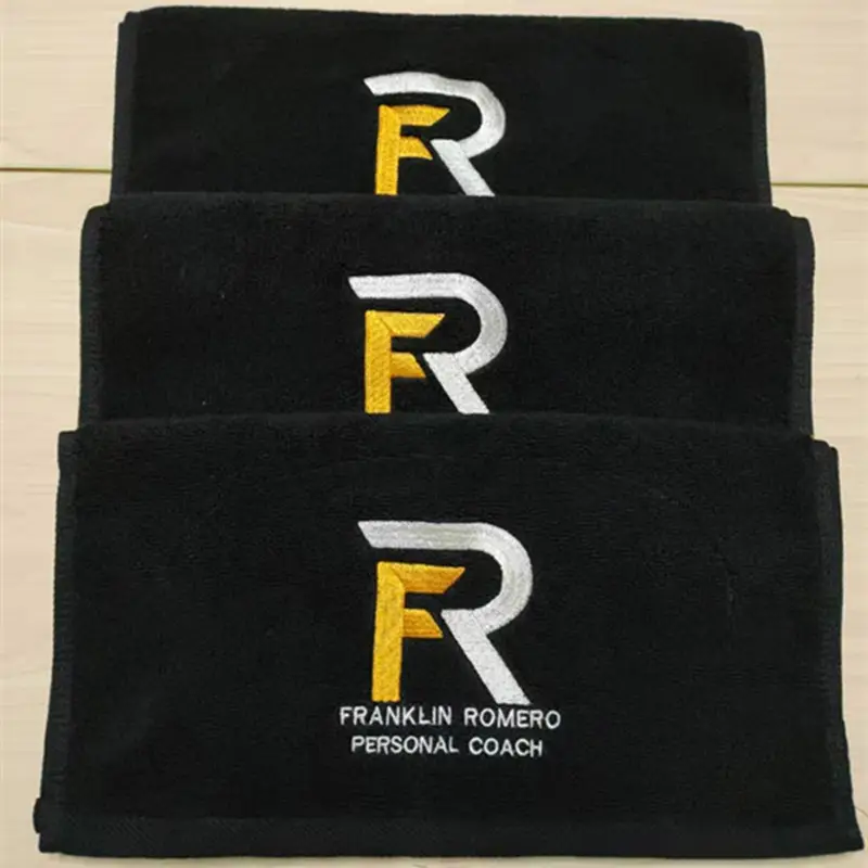 100% cotton black towels black hand towel black face towel with embroidery logo