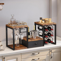 Porte-vin en fer autoportant avec tiroir de rangement pour verres, design moderne, meuble de maison pour cuisine, salon, bar (style rustique)