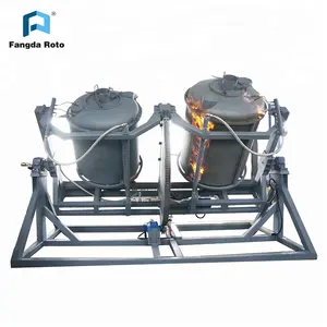 Small open fire rock n roll rotational molding machine for two molds loading of 600L to 1100L tanks