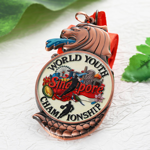 Medallas Deportivas Personalizadas con Diseño 3D de Merlion Singapur, Medallas de Baloncesto de Cobre con Recubrimiento de Color para Eventos Deportivos Juveniles - Product Image 2