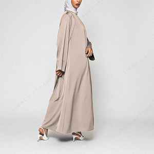 Mujeres musulmanas Abaya 2 piezas Set Premium Satin Open Abaya con vestido interior Listo Stock Maxi Islámico Musulmán Dubai Eid Abaya al por mayor - Product Image 4
