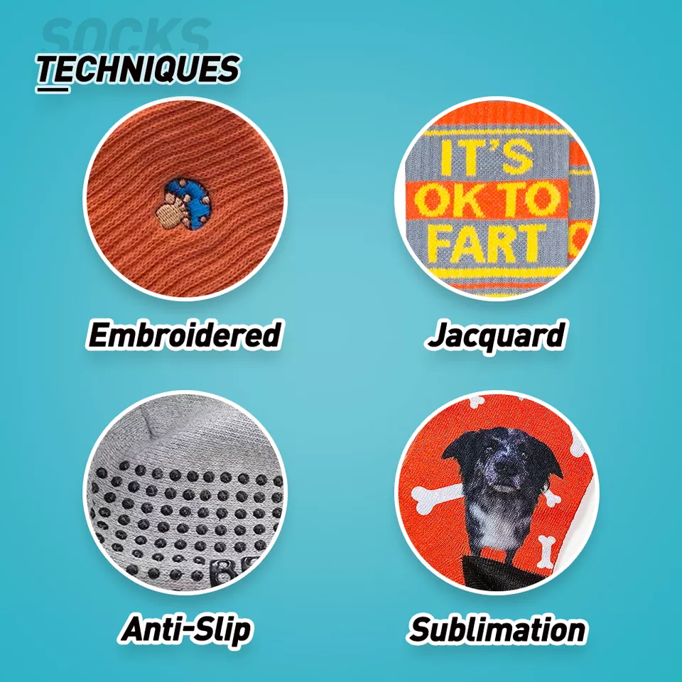 Custom Funny Socks Support Free Design Novelty Socks Custom Pattern Logo Design Cotton Crew Funny Socks Jacquard Knitted