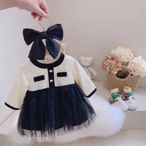 8198 Bán Buôn Cotton Trẻ Em Thiết Kế Quần Áo Trẻ Em Mùa Đông Sang Trọng Giản Dị Dễ Thương Mềm Toddler 8m-5y Cô Gái Dresses