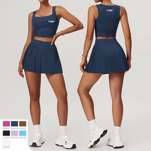 OEM morbido collo quadrato traspirante canotta a vita alta 2 in 1 gonna plissettata Tennis Golf Pickleball 2 pezzi Set 2 pezzi con tasca - Product Image 1