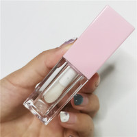 Tube de brillant à lèvres vide personnalisé avec logo privé, 6 ml, carré, transparent, en matériau AS/ABS, estampé à chaud, avec boîte vide