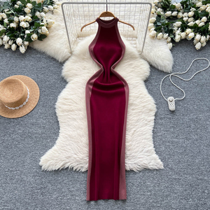 2025 été Y2K licou gaine hanche robe mi-longue pour les femmes <span class=keywords><strong>sans</strong></span> <span class=keywords><strong>manches</strong></span> Empire contraste couleur dentelle robe - Product Image 1