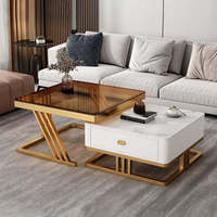 Table basse de luxe légère pour salon, moderne et simple, nouvelle table basse carrée en verre et dalle de roche pour petit appartement