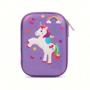 Cute Unicorn 3D Printed Leather Pencil Case <b>Mini</b> Hard Waterproof PU and <b>PC</b> Stationery Bag with Zipper Closure for School - Product Image 1