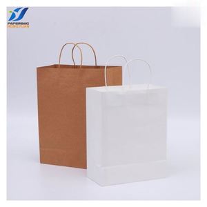 Sac en papier kraft brun écologique personnalisé avec poignée longue pour l'emballage de plats à emporter et de livraison rapide - Product Image 1