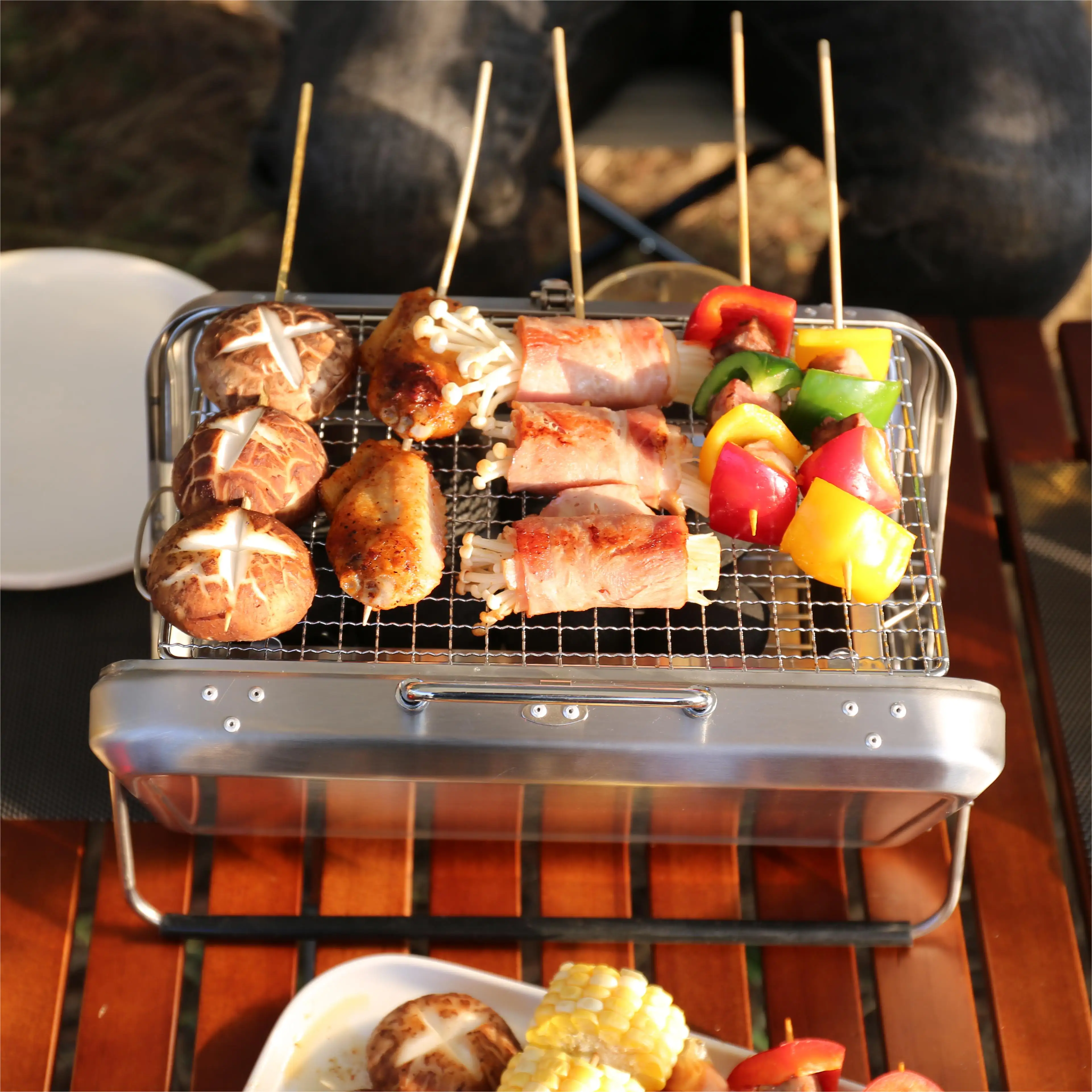 Panggangan Kemah Hitam Murah Dapat Dilipat Arang Karbon Panggangan Kompor Bata Mini Bbq Panggangan Portabel Luar Ruangan