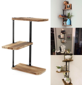 Rustic Wood <strong>Corner</strong> <strong>Shelf</strong> Home Display Storage Rack Wall Floating <strong>Shelf</strong> 3 Tier <strong>Uk</strong> - Product Image 1