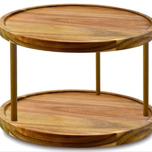 <b>Wooden</b> Round Tray With Two Tiers <b>Varnish</b> Walnut Kitchen Storage Desktop Organizer - Product Image 1