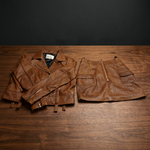 <b>women</b> genuine biker <b>jacket</b> skirt set zipper closure <b>spring</b> summer autumn fashion moto outfit pattern finished custom oem service - Product Image 3