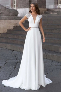 <span class=keywords><strong>Vestido</strong></span> <span class=keywords><strong>de</strong></span> Novia NDB11066, Vestidos <span class=keywords><strong>de</strong></span> Línea A, Estilo Moderno <span class=keywords><strong>de</strong></span> Gasa, Apliques <span class=keywords><strong>de</strong></span> Encaje, Mangas Cortas, <span class=keywords><strong>para</strong></span> Damas - Product Image 3