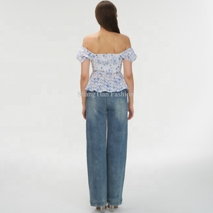 Chemises florales à volants personnalisées en gros, marque privée, best-seller, pour femmes, broderie ajourée, hauts en coton pour filles - Product Image 5