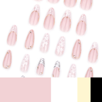 24 faux ongles 3D en forme d'amande 4354, en acrylique à presser, personnalisables, couleur bonbon, pour rendez-vous et soirées