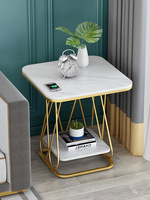 Table d'appoint de canapé, table basse, meuble d'appoint et table d'angle carrée pour salon, style nordique, de luxe léger, avec plateau en marbre et structure en fer forgé