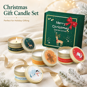 Coffret Cadeau de Bougies de Noël – <span class=keywords><strong>4</strong></span> Bougies Parfumées en Boîte – Vente Directe Usine – Marque Privée – Vente en Gros – Cadeaux de Saison - Product Image 1